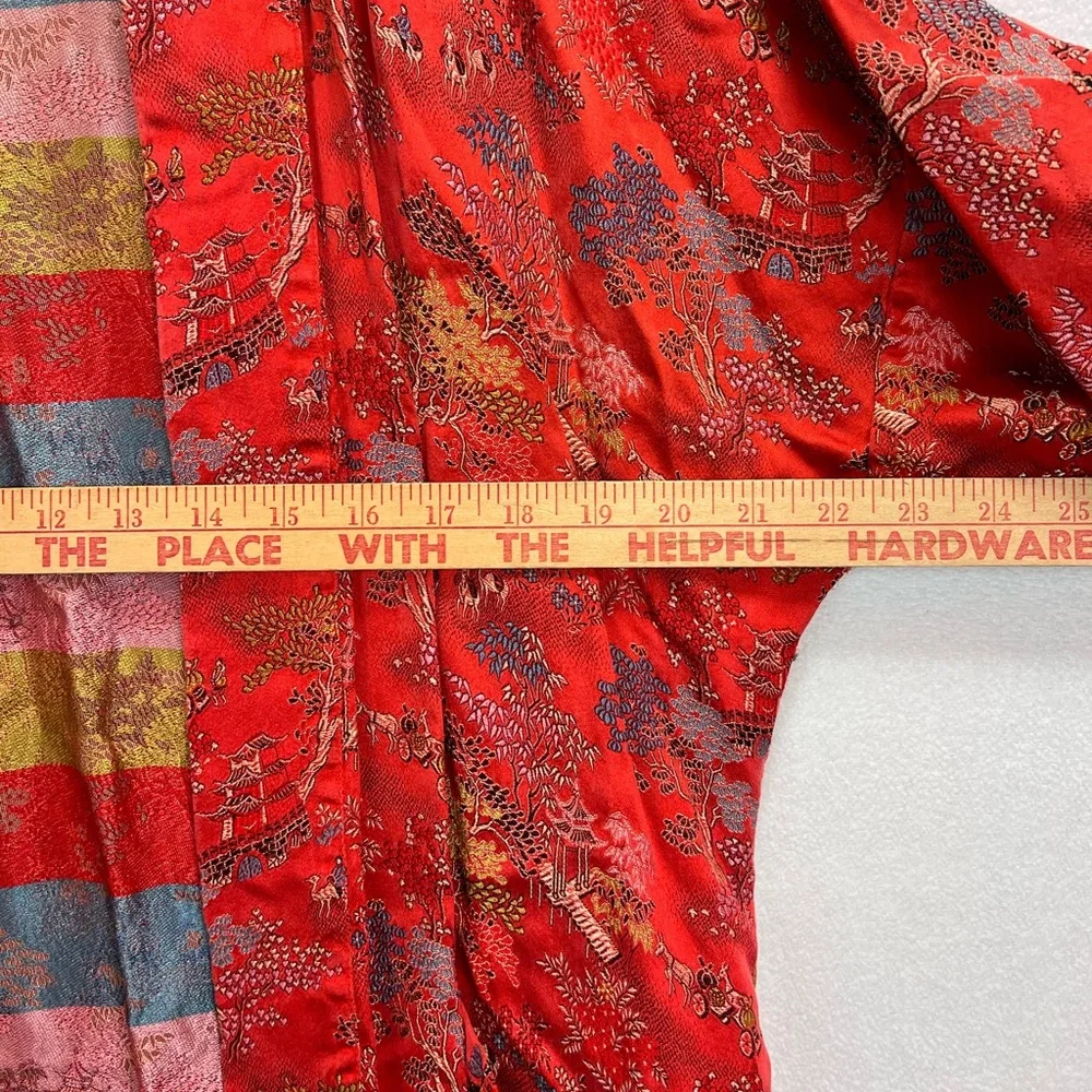 Chinese Silk Traditional Robe Red Size Large Tie Waist Long Kimono - Picture 11 of 11